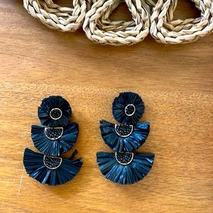 JCrew 3 tier festive cascading, gold, and black earrings.